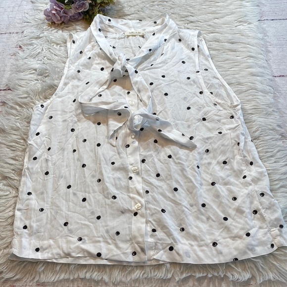 Bella Dahl White Sleeveless Neck Tie Tank with Dots sz M - Picture 2 of 9